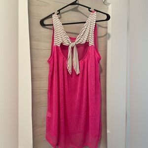 Vibrant Pink Tank Top with Striped Bow